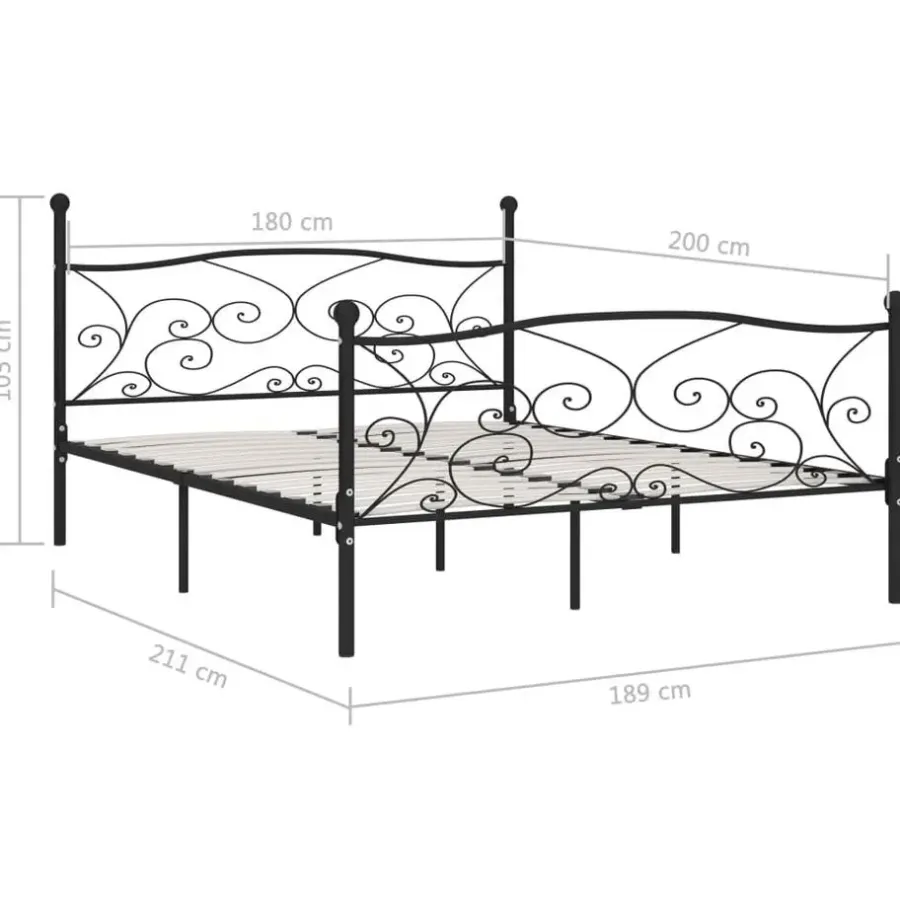 vidaXL - Bed frame met lattenbodem - Zwart - Metaal - 180x200 cm