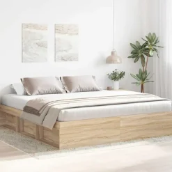 Twijfelaars-vidaXL - Bed frame met opbergruimte - Sonoma eikenkleurig - Hout - 200x200 cm