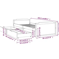 vidaXL - Bed frame met twee lades - Naturel - Massief grenenhout - 90x200 cm