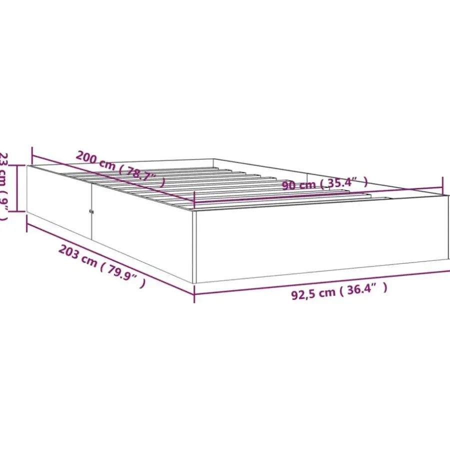 vidaXL - Bed frame pallet met lattenbodem - Naturel- Massief hout - 90x200 cm