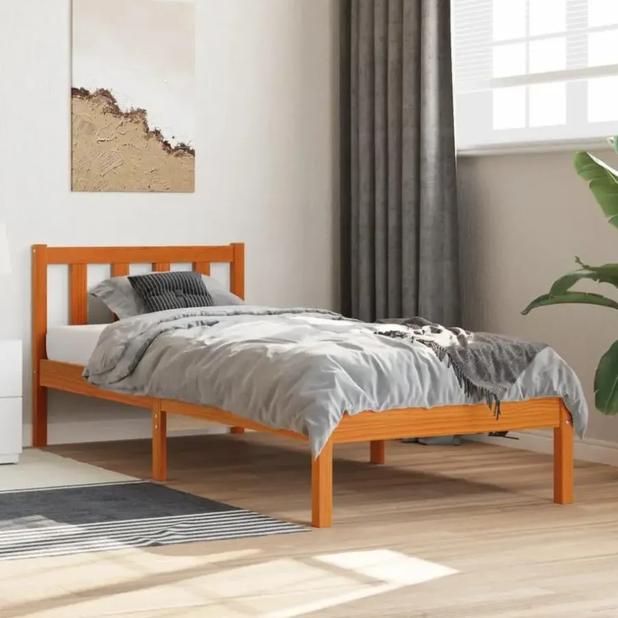 1-Persoons Bedden-vidaXL - Bed frame zonder matras - Wasbruin - Massief grenenhout - 90x200 cm