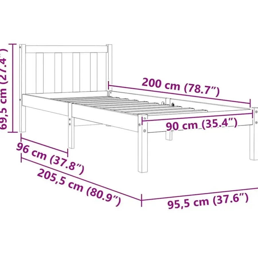 1-Persoons Bedden-vidaXL - Bed frame zonder matras - Wasbruin - Massief grenenhout - 90x200 cm