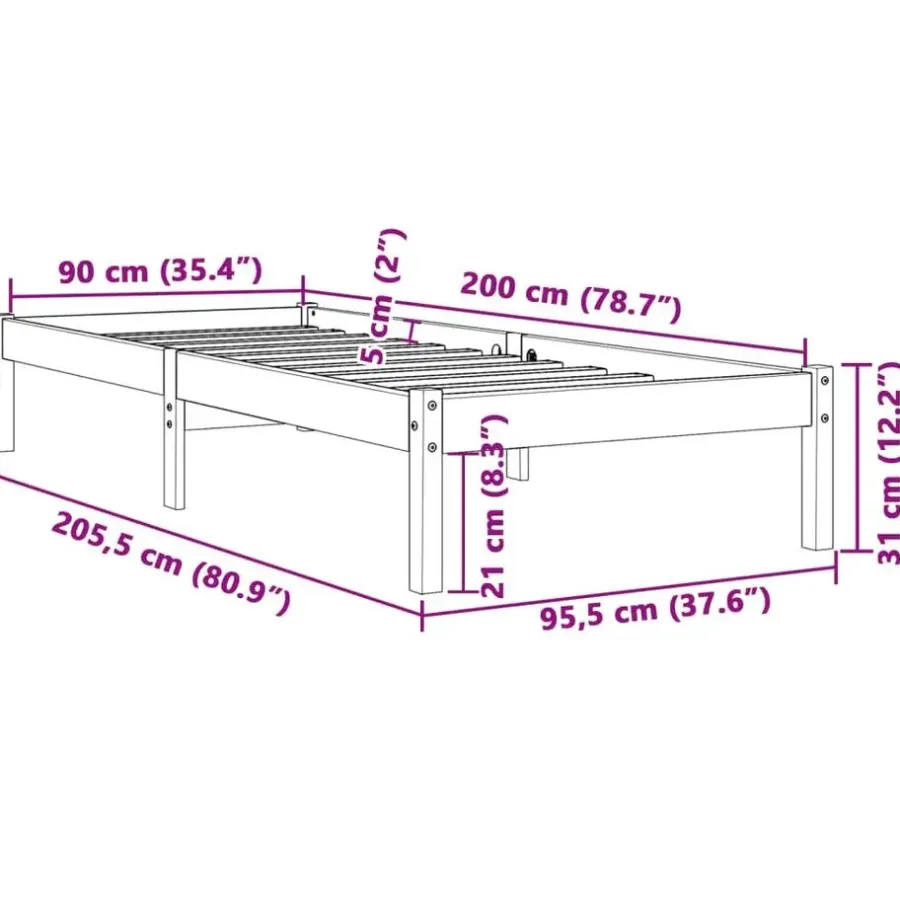 1-Persoons Bedden-vidaXL - Bed frame zonder matras - Wasbruin - Massief grenenhout - 90x200 cm