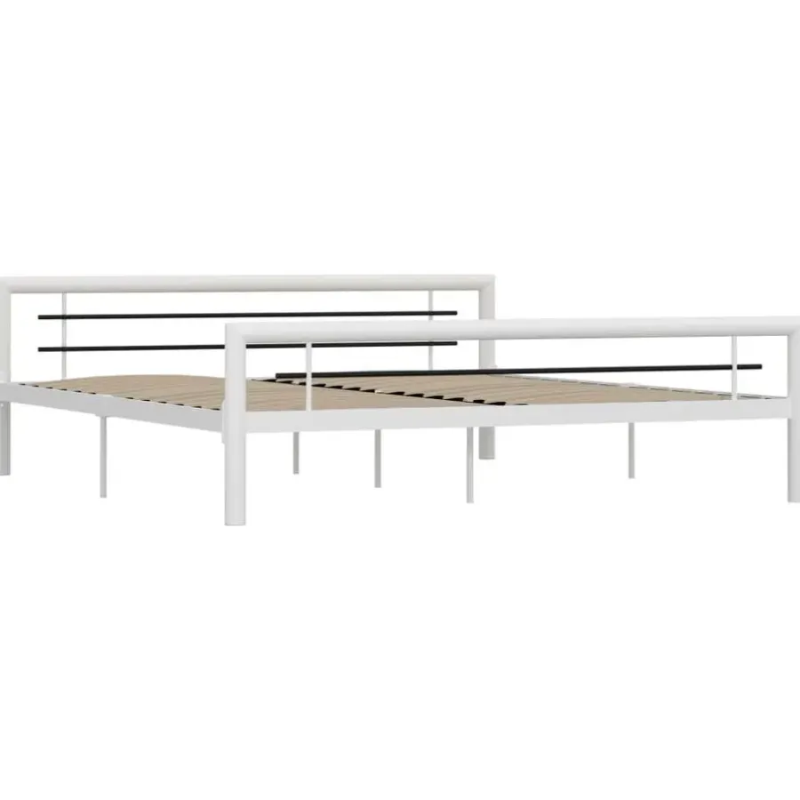 Twijfelaars-vidaXL - Bed met hoofd- en voeteneinde - Wit en zwart - metaal - 180x200 cm