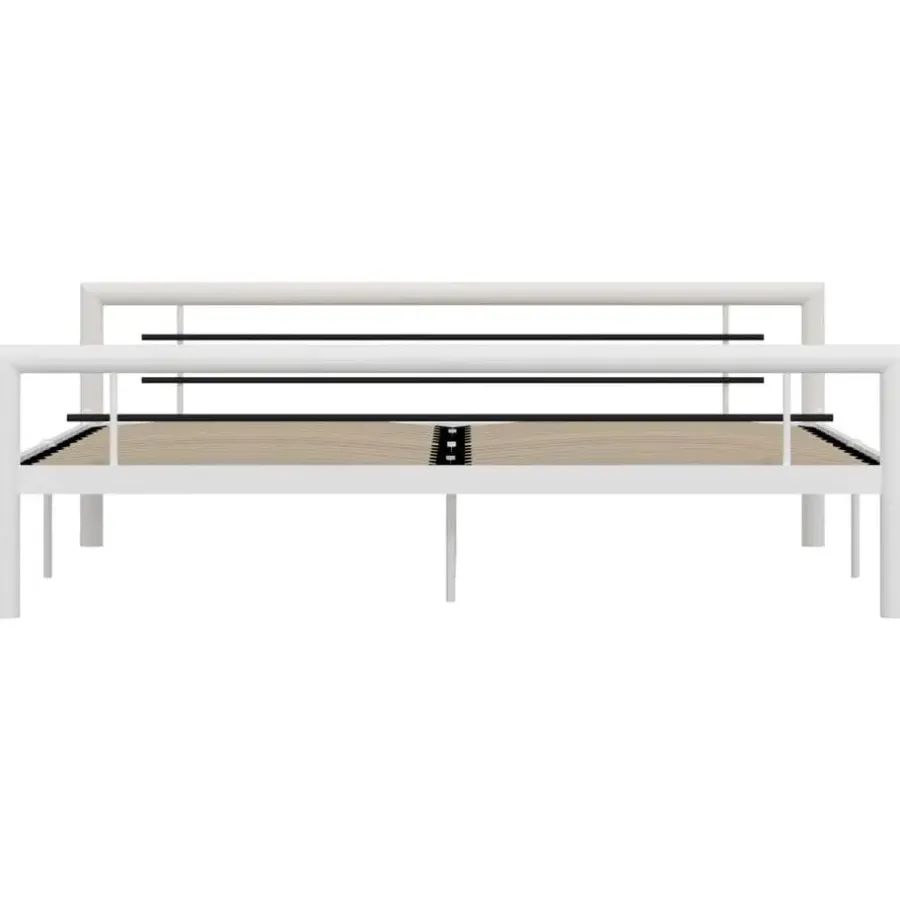 Twijfelaars-vidaXL - Bed met hoofd- en voeteneinde - Wit en zwart - metaal - 180x200 cm