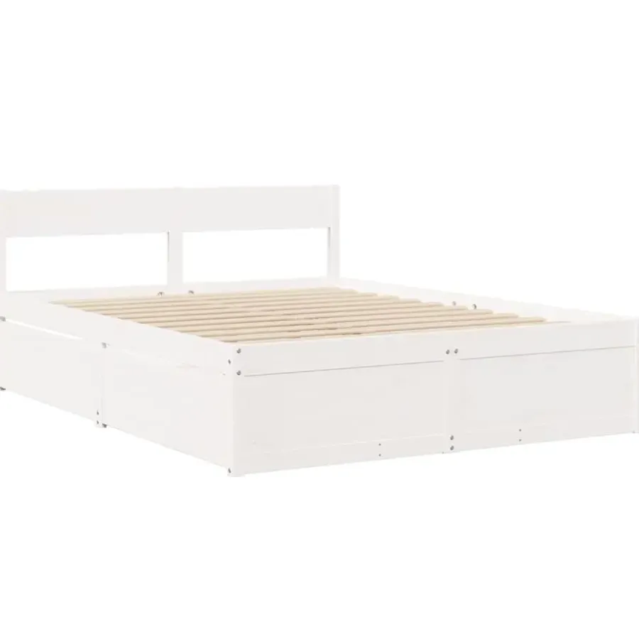 2-Persoons Bedden-vidaXL - Bed met hoofdbord en lades - Wit - Massief grenenhout - 140x200 cm