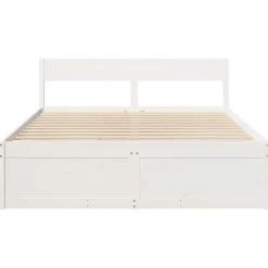 2-Persoons Bedden-vidaXL - Bed met hoofdbord en lades - Wit - Massief grenenhout - 140x200 cm