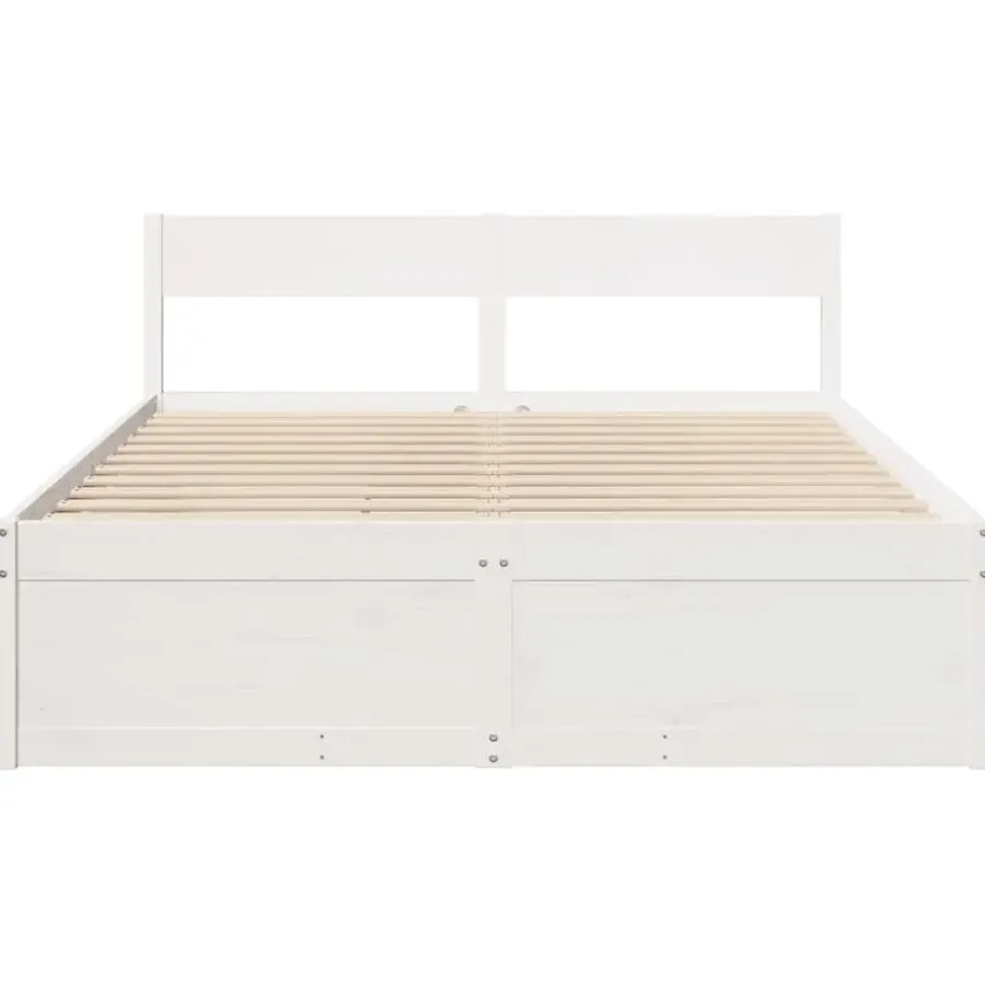 2-Persoons Bedden-vidaXL - Bed met hoofdbord en lades - Wit - Massief grenenhout - 140x200 cm