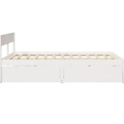 2-Persoons Bedden-vidaXL - Bed met hoofdbord en lades - Wit - Massief grenenhout - 140x200 cm