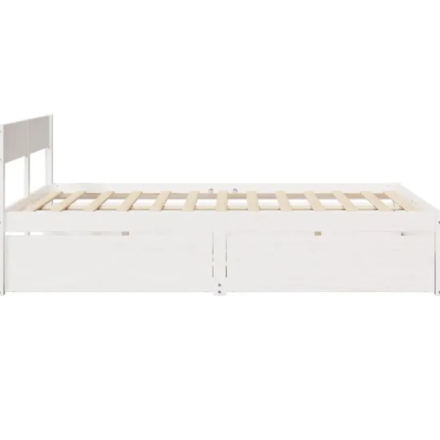2-Persoons Bedden-vidaXL - Bed met hoofdbord en lades - Wit - Massief grenenhout - 140x200 cm