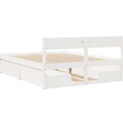 2-Persoons Bedden-vidaXL - Bed met hoofdbord en lades - Wit - Massief grenenhout - 140x200 cm