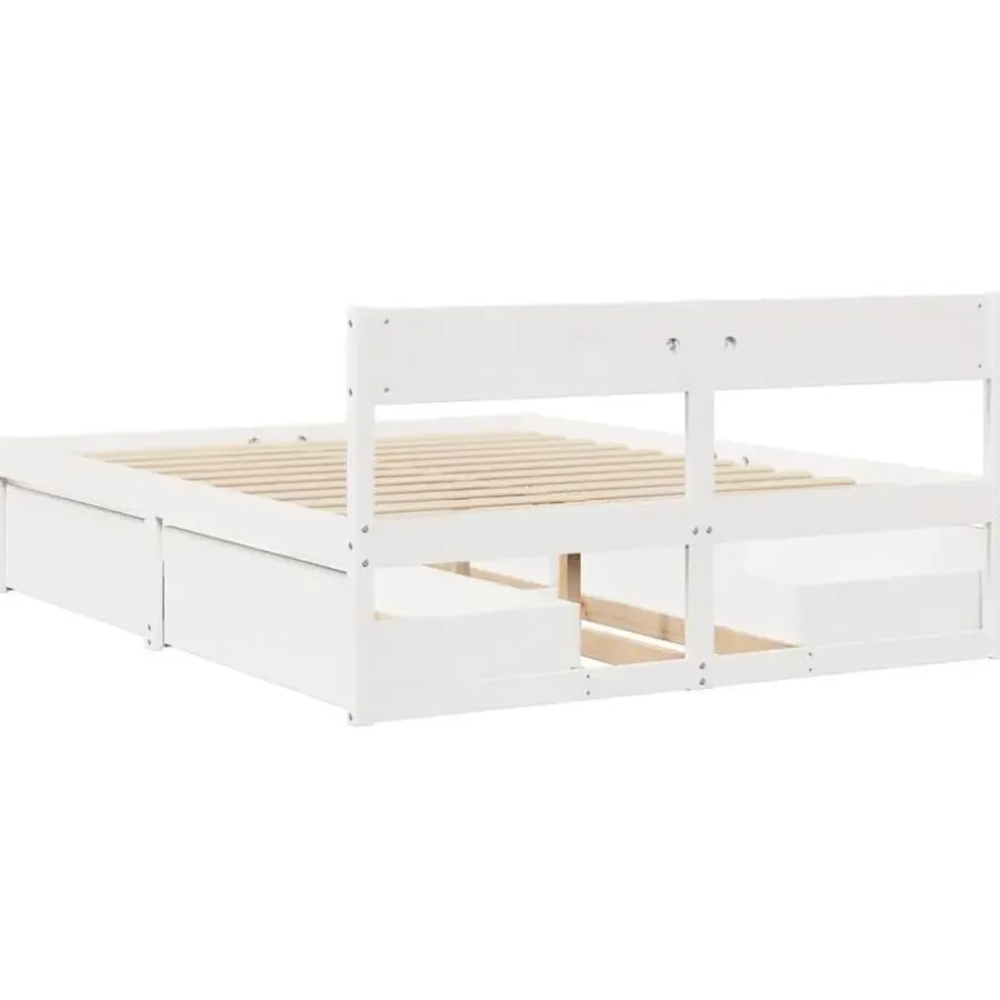 2-Persoons Bedden-vidaXL - Bed met hoofdbord en lades - Wit - Massief grenenhout - 140x200 cm