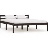 2-Persoons Bedden-vidaXL - Bed met hoofdeinde - Donkerbruin - Massief grenenhout - 140x200 cm