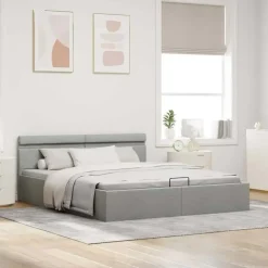 vidaXL - Bed met opbergruimte incl. LED - Lichtgrijs - stof - 180x200 cm