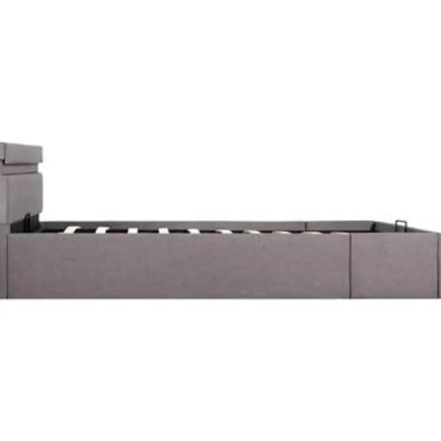 vidaXL - Bed met opbergruimte en LED - Hydraulische - Taupe - Stof - 120x200 cm