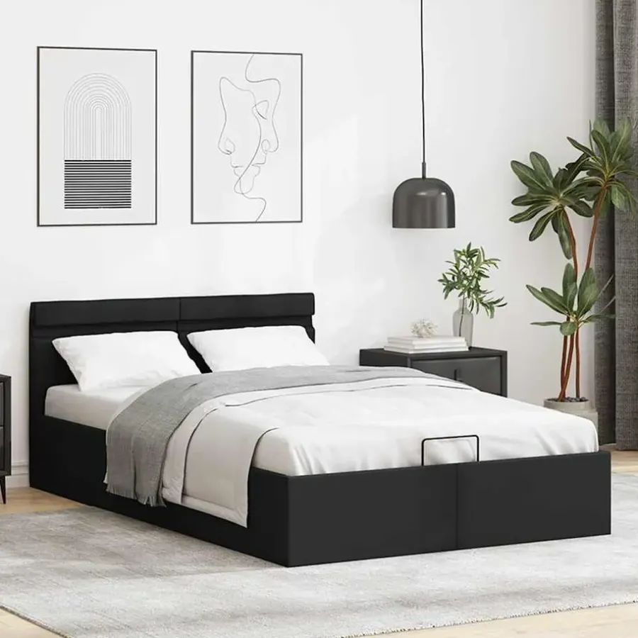 vidaXL - Bed met opbergruimte incl. LED - zwart - Kunstleer - 120x200 cm