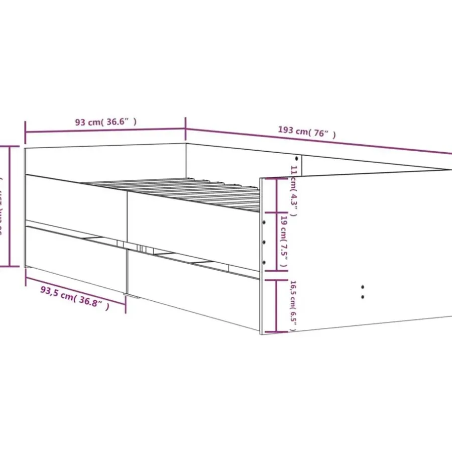 vidaXL - Bedframe met lades - Wit - Bewerkt hout - 90 x 190 cm