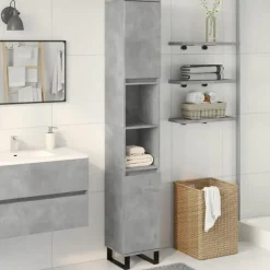 vidaXL - Betongrijs Kolomkast met 2 deuren 2 vakken - Hout - 30x30x190 cm