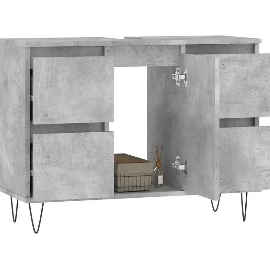 vidaXL - Betongrijs Wastafelonderkast - 1 deur 4 lades - Hout - 80x33x60 cm