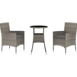 Bistro- & Balkonsets-vidaXL - Bistroset - Grijs - Poly rattan - 3 stuks - Met kussens