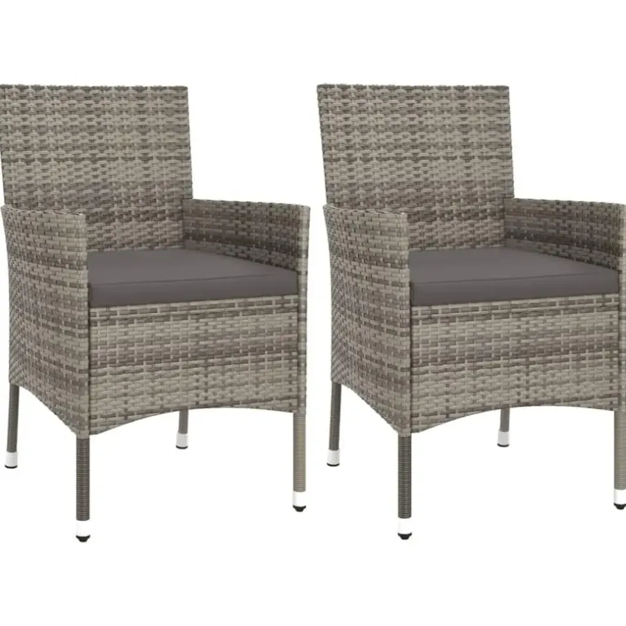 Bistro- & Balkonsets-vidaXL - Bistroset - Grijs - Poly rattan - 3 stuks - Met kussens