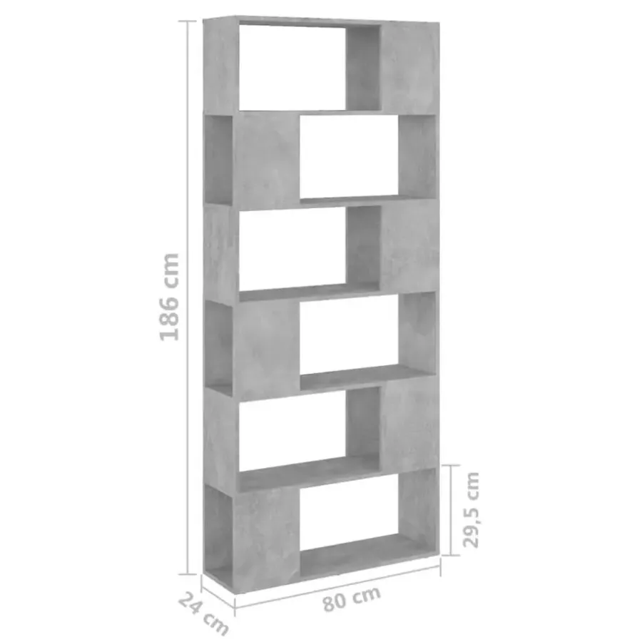 vidaXL - Boekenkast Kamerscherm - Betongrijs - Bewerkt hout - 80 x 24 x 186 cm