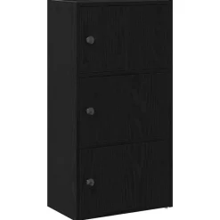 Boekenkasten|Boekenkasten-vidaXL - Boekenkast met 3 deuren voor woonkamers - Zwart - Hout - 40x24x77 cm