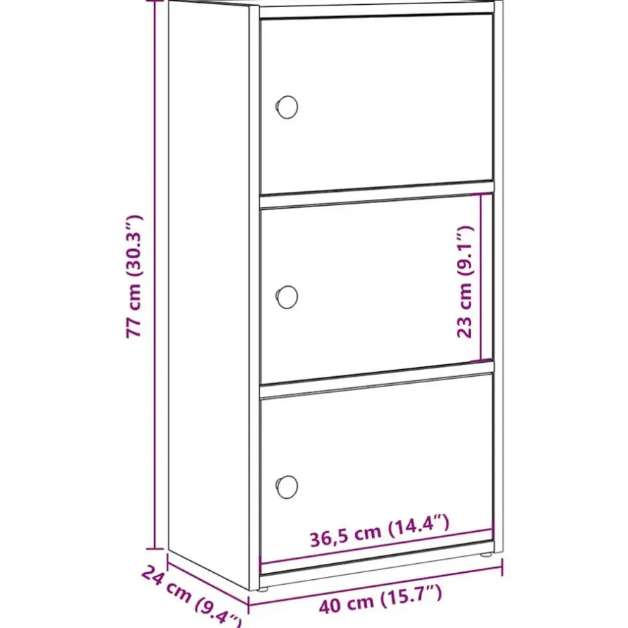 Boekenkasten|Boekenkasten-vidaXL - Boekenkast met 3 deuren voor woonkamers - Zwart - Hout - 40x24x77 cm