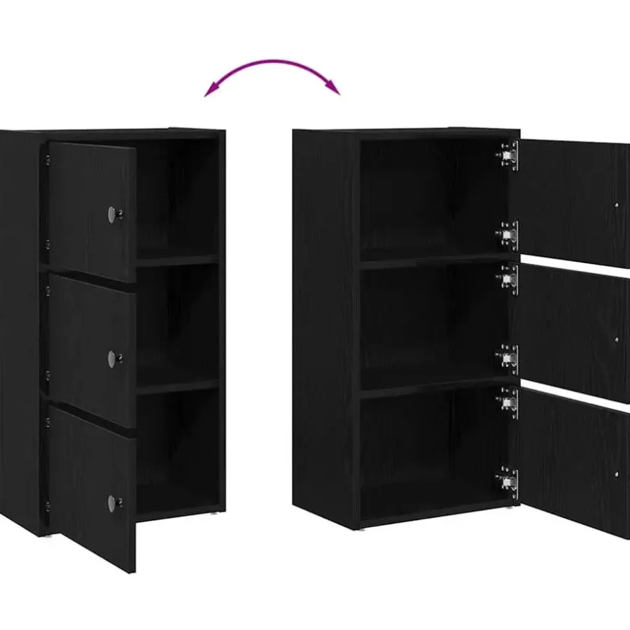 Boekenkasten|Boekenkasten-vidaXL - Boekenkast met 3 deuren voor woonkamers - Zwart - Hout - 40x24x77 cm