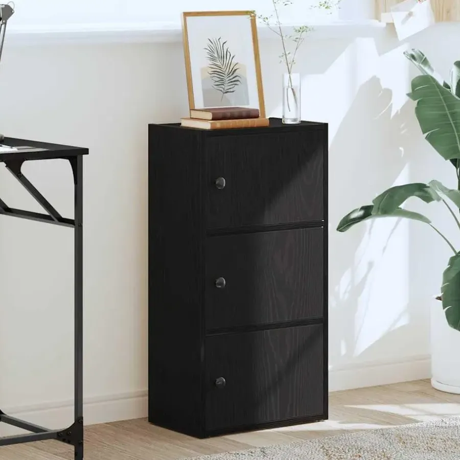 Boekenkasten|Boekenkasten-vidaXL - Boekenkast met 3 deuren voor woonkamers - Zwart - Hout - 40x24x77 cm