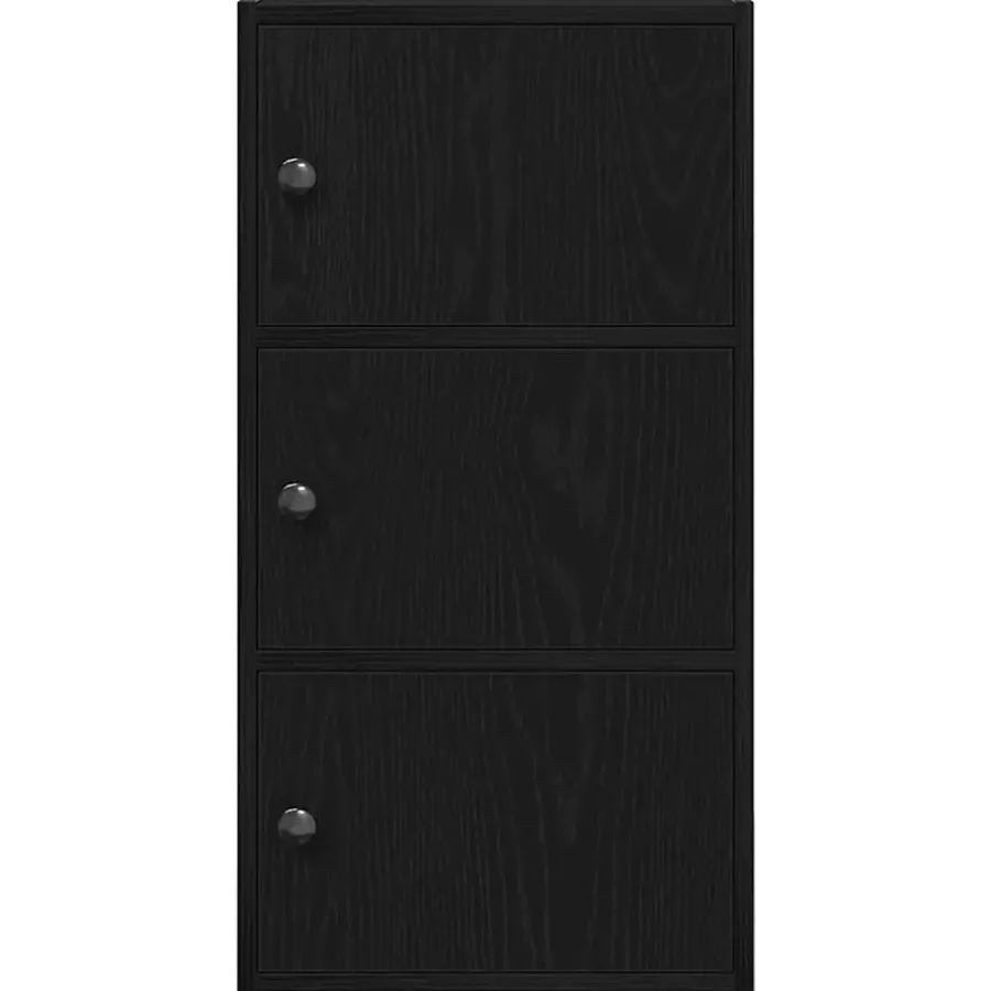 Boekenkasten|Boekenkasten-vidaXL - Boekenkast met 3 deuren voor woonkamers - Zwart - Hout - 40x24x77 cm
