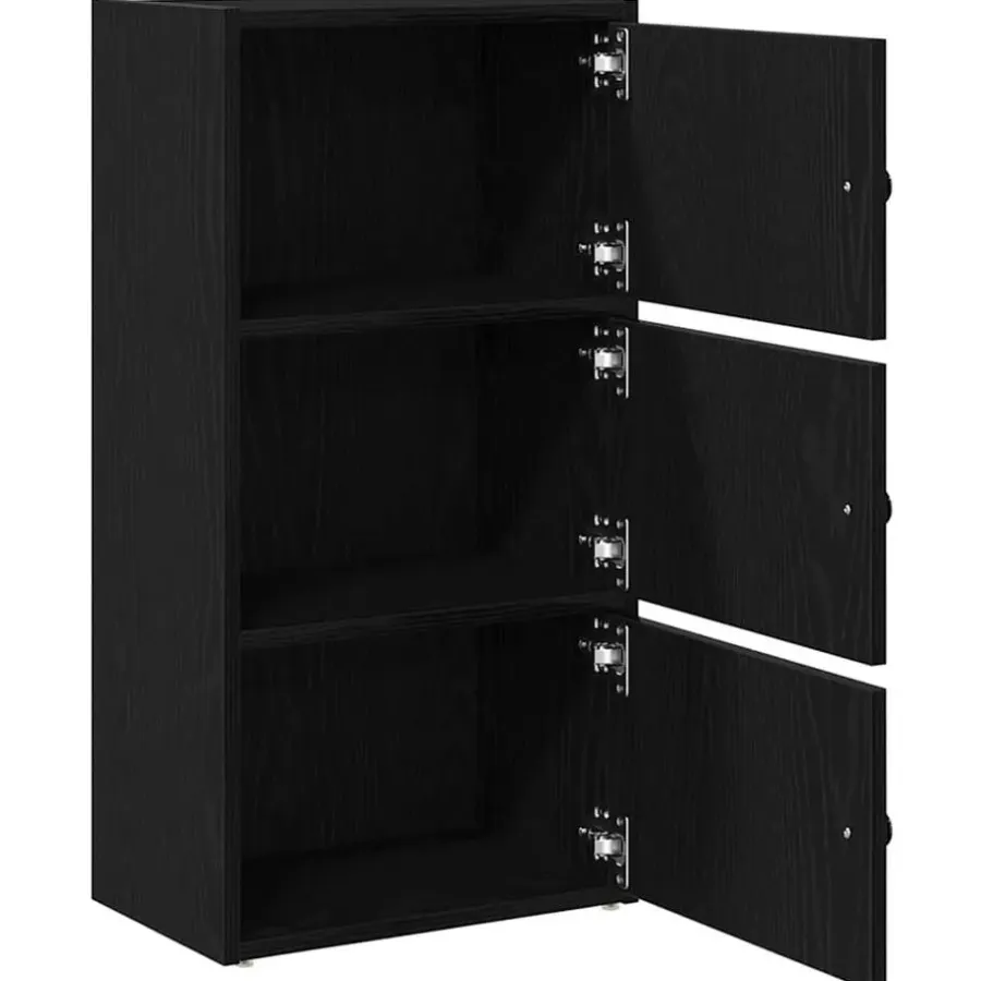 Boekenkasten|Boekenkasten-vidaXL - Boekenkast met 3 deuren voor woonkamers - Zwart - Hout - 40x24x77 cm