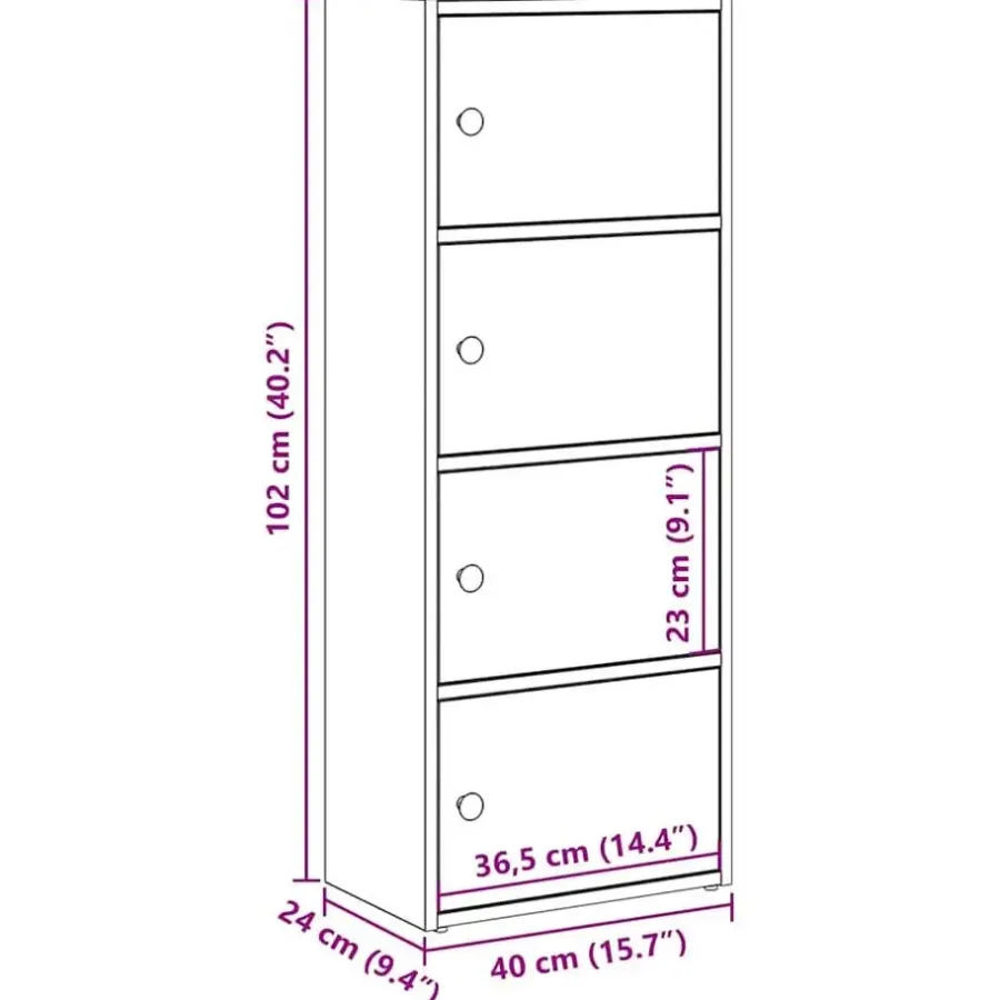 Boekenkasten|Boekenkasten-vidaXL - Boekenkast met 4 deuren voor woonkamers - Zwart - Hout - 40x24x102 cm