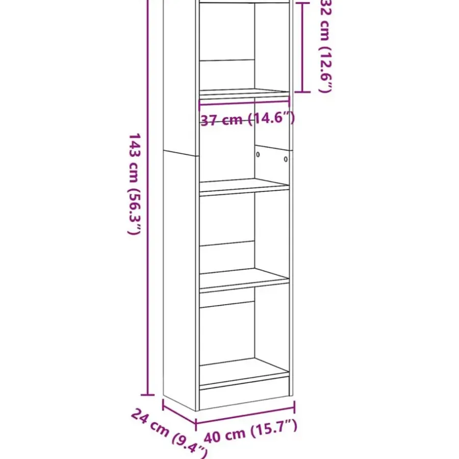 Boekenkasten|Boekenkasten-vidaXL - Boekenkast met 4 vakken - Sonoma eiken - Bewerkt hout - 40x24x143 cm