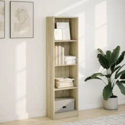 Boekenkasten|Boekenkasten-vidaXL - Boekenkast met 4 vakken - Sonoma eiken - Bewerkt hout - 40x24x143 cm