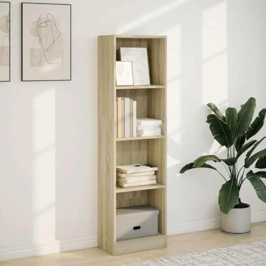 Boekenkasten|Boekenkasten-vidaXL - Boekenkast met 4 vakken - Sonoma eiken - Bewerkt hout - 40x24x143 cm