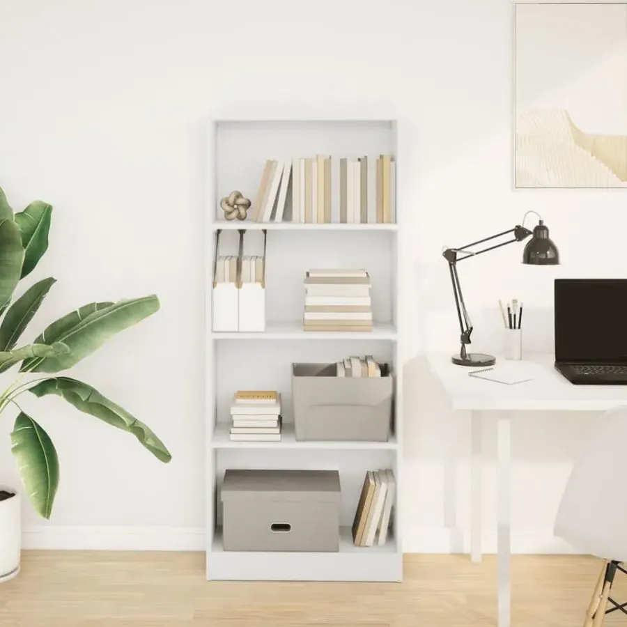 vidaXL - Boekenkast met 4 vakken voor kantoor - Wit - Hout - 60x24x143 cm