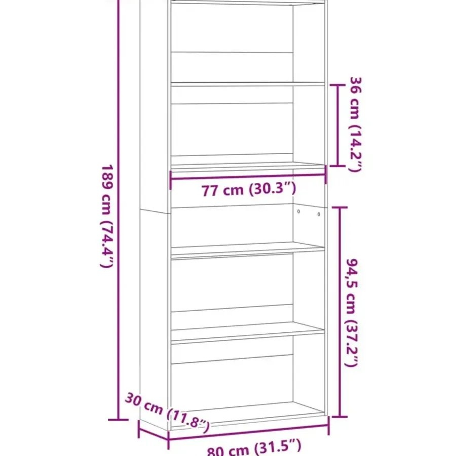 vidaXL - Boekenkast met 5 vakken voor kantoor - Wit - Hout - 80x30x189 cm