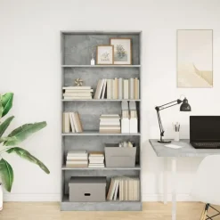 vidaXL - Boekenkast met 5 vakken - Betongrijs - Bewerkt hout - 80x24x176 cm