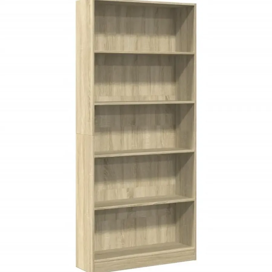 Boekenkasten|Boekenkasten-vidaXL - Boekenkast met 5 vakken - Sonoma eiken - Bewerkt hout - 80x24x176 cm