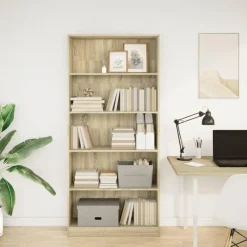Boekenkasten|Boekenkasten-vidaXL - Boekenkast met 5 vakken - Sonoma eiken - Bewerkt hout - 80x24x176 cm