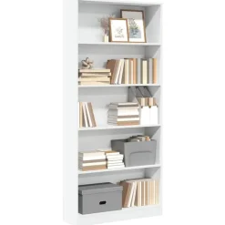 Boekenkasten|Boekenkasten-vidaXL - Boekenkast met 5 vakken - Wit - Bewerkt hout - 80x24x176 cm