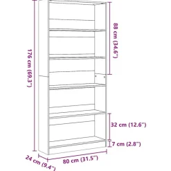 Boekenkasten|Boekenkasten-vidaXL - Boekenkast met 5 vakken - Wit - Bewerkt hout - 80x24x176 cm