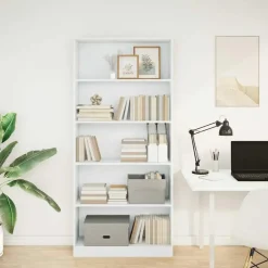 Boekenkasten|Boekenkasten-vidaXL - Boekenkast met 5 vakken - Wit - Bewerkt hout - 80x24x176 cm