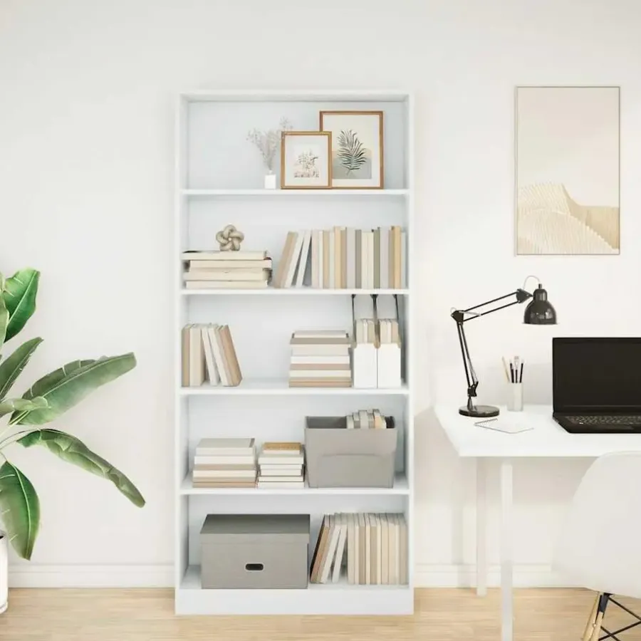 Boekenkasten|Boekenkasten-vidaXL - Boekenkast met 5 vakken - Wit - Bewerkt hout - 80x24x176 cm