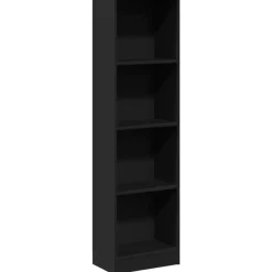 Boekenkasten|Boekenkasten-vidaXL - Boekenkast met 4 vakken - Zwart - Bewerkt hout - 40x24x143 cm