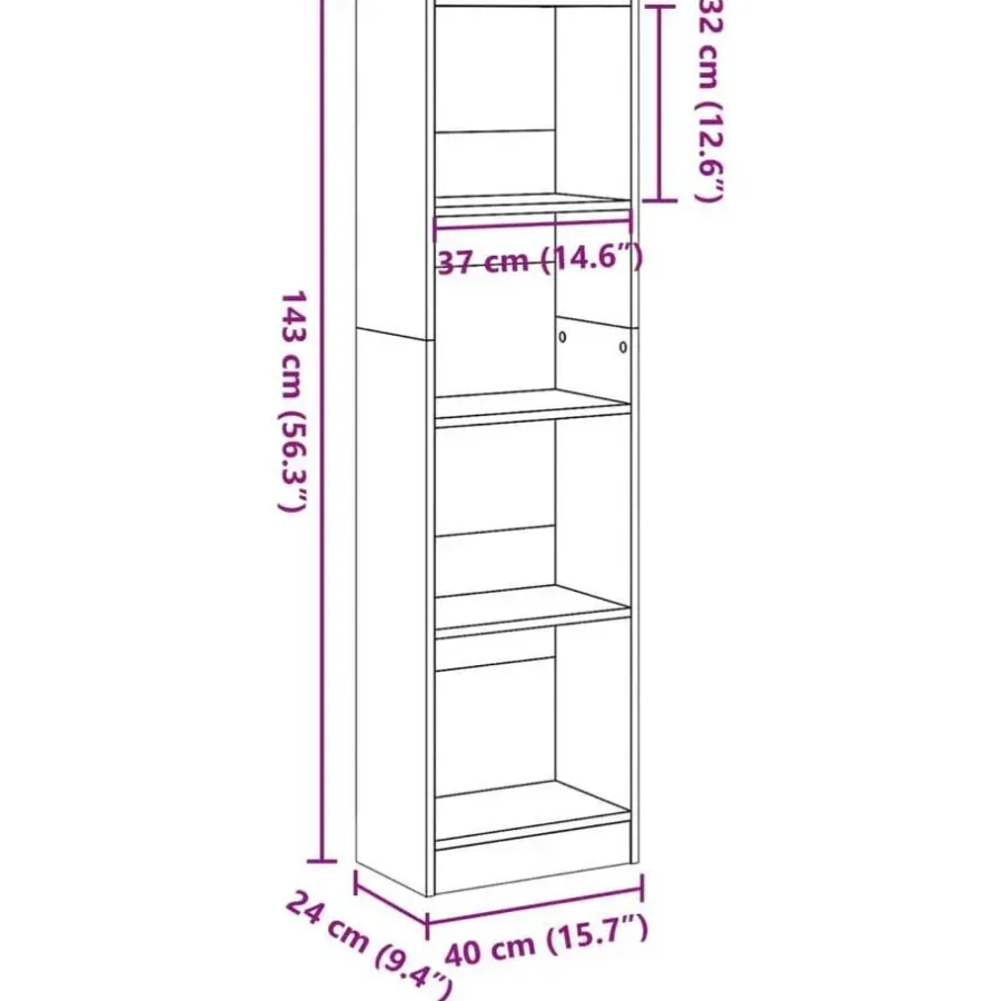 Boekenkasten|Boekenkasten-vidaXL - Boekenkast met 4 vakken - Zwart - Bewerkt hout - 40x24x143 cm