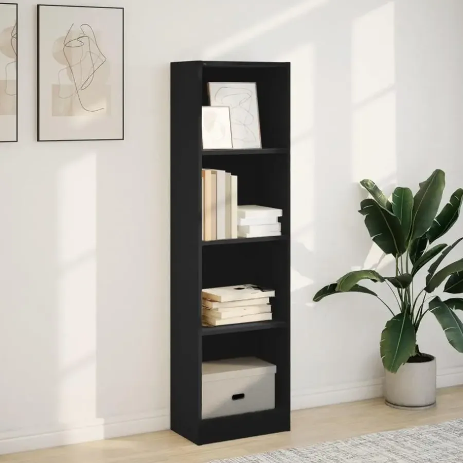 Boekenkasten|Boekenkasten-vidaXL - Boekenkast met 4 vakken - Zwart - Bewerkt hout - 40x24x143 cm