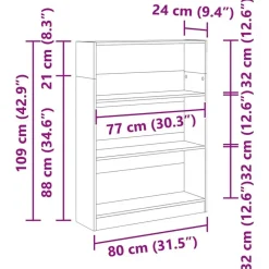 vidaXL - Boekenkast met 3 vakken - Wit - Bewerkt hout - 80x24x109 cm