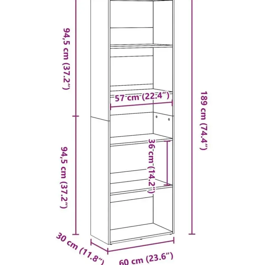 Boekenkasten|Boekenkasten-vidaXL - Boekenkast met 5 vakken voor woonkamers - Sonoma eiken - 60x30x189 cm